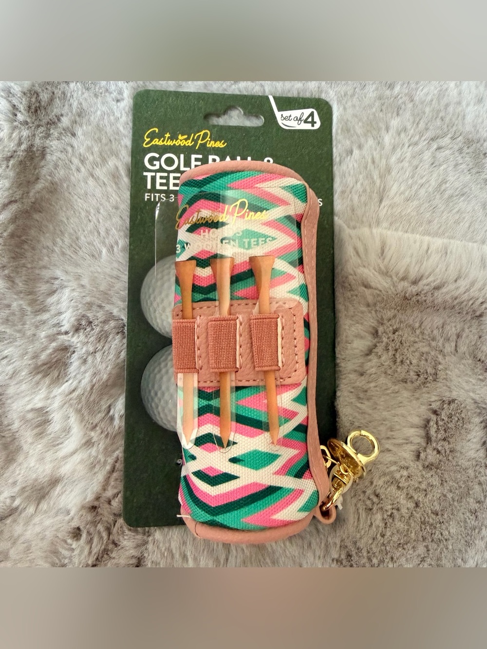 NWT Eastwood Pines Golf Ball & Tee Pouch Set Pink/Green/White